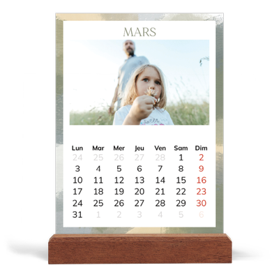 Calendrier de bureau support bois - portrait  — Effet pinceau [Mars]