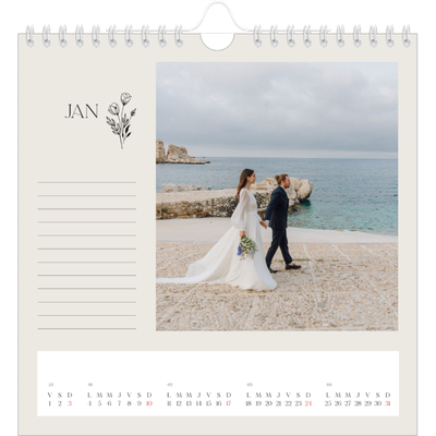 Calendriers annuels carré — Initiales fleuries [Janvier]