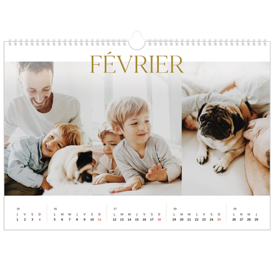 Calendrier photo A3 — Large texte Doré [Février]