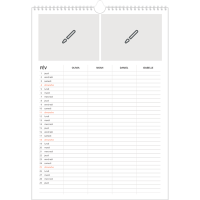 Calendrier familial A3 — Créez votre produit - Famille de 4 [Février]
