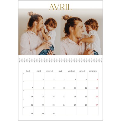 Calendrier photo A4 double (30 x 40 cm) — Large texte Doré [Avril]