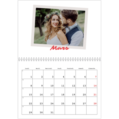 Calendrier photo A4 double (30 x 40 cm) — Signature carmin [Mars]