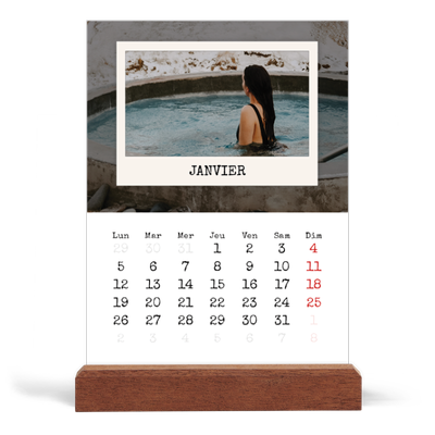 Calendrier de bureau support bois - portrait  — L'édition portrait [Janvier]