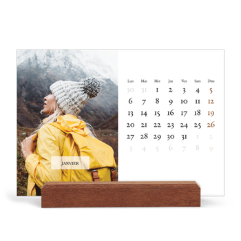 Calendrier de bureau support bois - paysage — Superposition discrète
