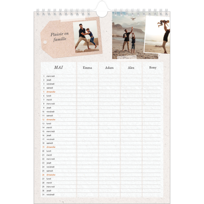 Calendrier familial A4 — Agenda kraft - Famille de 4 [couverture]