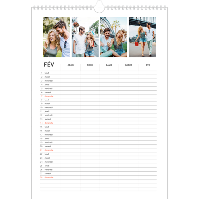 Calendrier familial A3 — Agenda simple - Famille de 5 [Février]