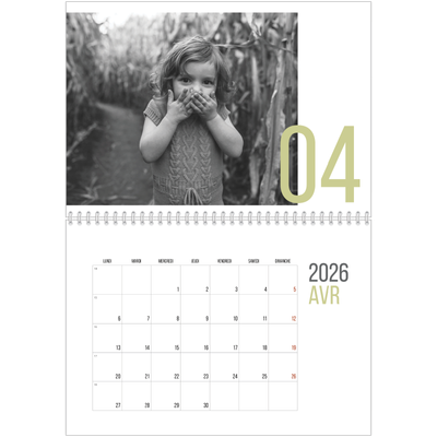 Calendrier photo A4 double (30 x 40 cm) — Numéros mensuels [Avril]