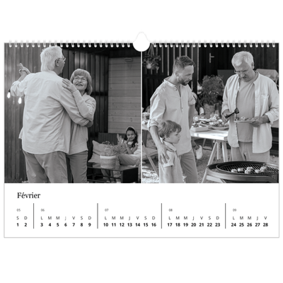 Calendrier photo A3 — Noir et blanc élégant [Février]