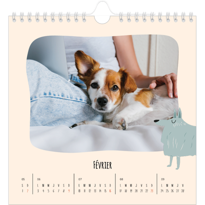 Calendriers annuels carré — Pattes de chien et gribouillis [Février]