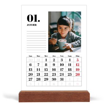Calendrier de bureau support bois - portrait — Sérif et moments