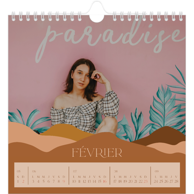 Calendriers annuels carré — Montagnes aux tons neutres [Février]