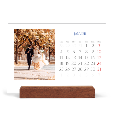 Calendrier de bureau support bois - paysage   — Classique cobalt [Janvier]