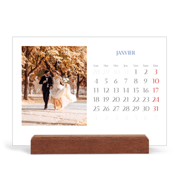 Calendrier de bureau support bois - paysage — Classique cobalt