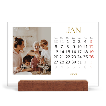 Calendrier de bureau support bois - paysage — Large texte Doré