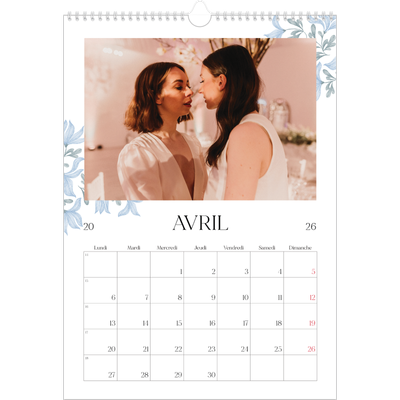 A3 Calendrier annuel — Romance en bleu et blanc [Avril]