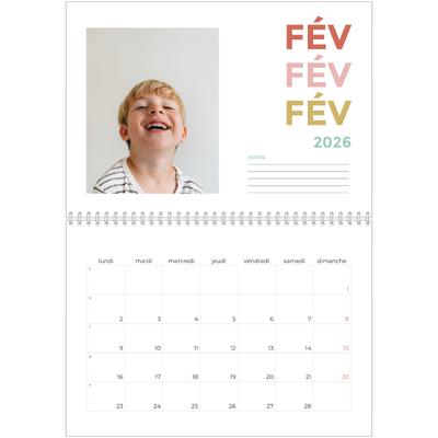 Calendrier photo A4 double (30 x 40 cm) — Lettrage coloré [Février]