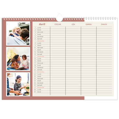 Calendrier photo A3 — Agenda palette naturelle - Famille de 4 [Avril]