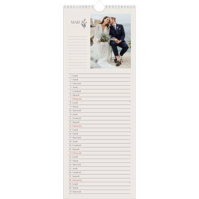 Calendrier mural long  — Initiales fleuries [Mars]