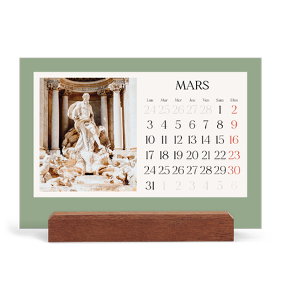 Calendrier de bureau support bois - paysage   — Couleurs classiques [Mars]