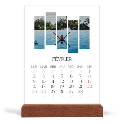 Calendrier de bureau support bois - portrait  — Fragments de voyage [Février]