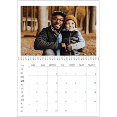 Calendrier photo A4 double (30 x 40 cm) — Accent rouge [Avril]