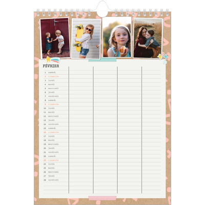 Calendrier familial A4 — Agenda rustique - Famille de 4 [Février]