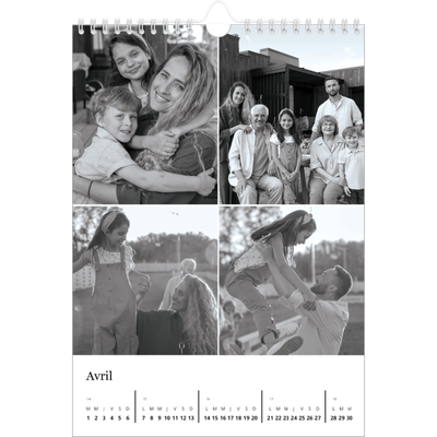 Calendrier photo A4 (20 x 30 cm) — Noir et blanc élégant [Avril]
