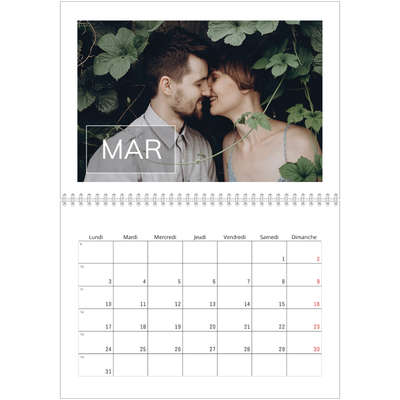 Calendrier photo A4 double (30 x 40 cm) — Date superposée [Mars]