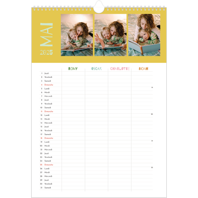 Calendrier familial A3 — Agenda tout en couleurs - Famille de 4 [couverture]