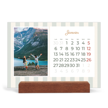 Calendrier de bureau support bois - paysage — Lettrages et rayures