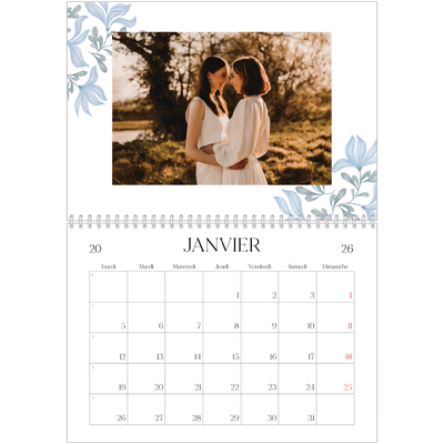 Calendrier photo A4 double (30 x 40 cm) — Romance en bleu et blanc [Janvier]