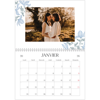 Calendrier photo A4 double — Romance en bleu et blanc