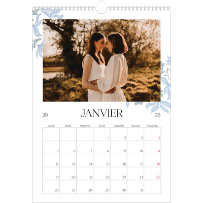 A3 Calendrier annuel — Romance en bleu et blanc [Janvier]