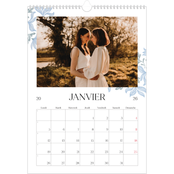 Calendrier photo A3 — Romance en bleu et blanc