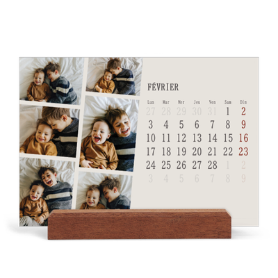 Calendrier de bureau support bois - paysage   — Souvenirs en mouvement [Février]