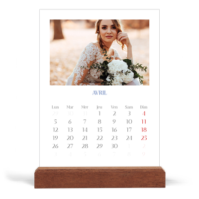 Calendrier de bureau support bois - portrait  — Classique cobalt [Avril]