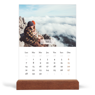 Calendrier de bureau support bois - portrait  — Superposition discrète [Avril]