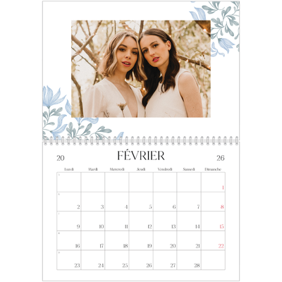 Calendrier photo A4 double (30 x 40 cm) — Romance en bleu et blanc [Février]