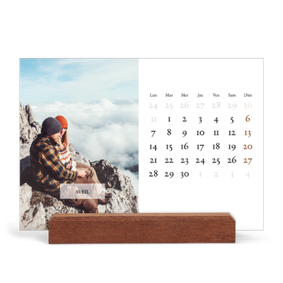 Calendrier de bureau support bois - paysage   — Superposition discrète [Avril]
