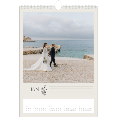 Calendrier photo A4 (20 x 30 cm) — Initiales fleuries [Janvier]