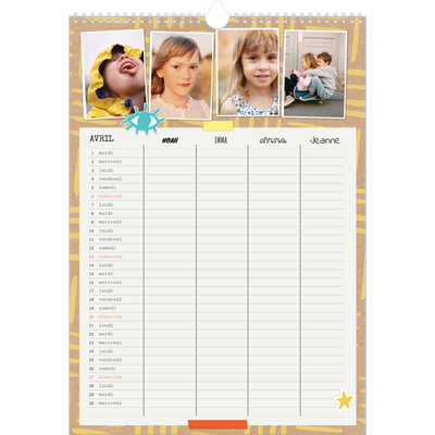 Calendrier familial A3 — Agenda rustique - Famille de 4 [Avril]