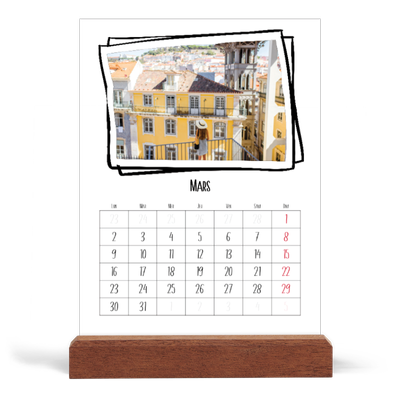 Calendrier de bureau support bois - portrait  — Instants d'album photo [Mars]