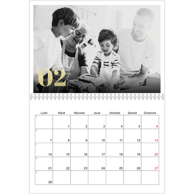 Calendrier photo A4 double (30 x 40 cm) — Larges numéros brillants [Février]