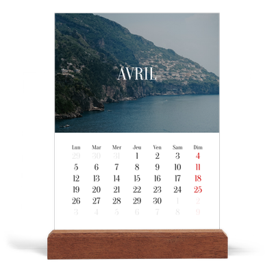 Calendrier de bureau support bois - portrait  — Évasion sans fin [Avril]