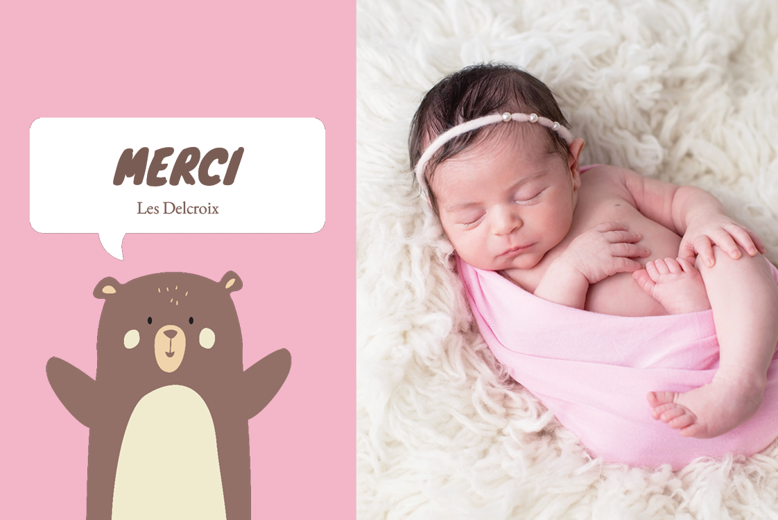 Carte de remerciement — Bébé ours rose