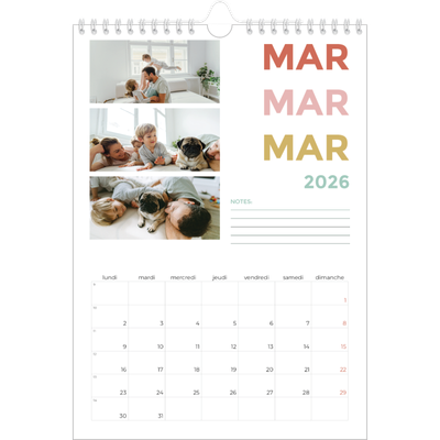 Calendrier photo A4 (20 x 30 cm) — Lettrage coloré [Mars]