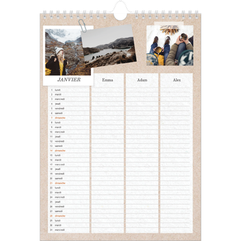 Calendrier photo A4 — Agenda kraft - Famille de 3