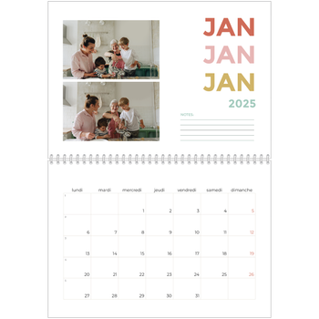 Calendrier photo A4 double — Lettrage coloré