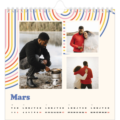 Calendriers annuels carré — Rayures rétros [Mars]