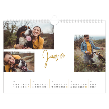 Calendrier photo A4 — Calligraphie dorée